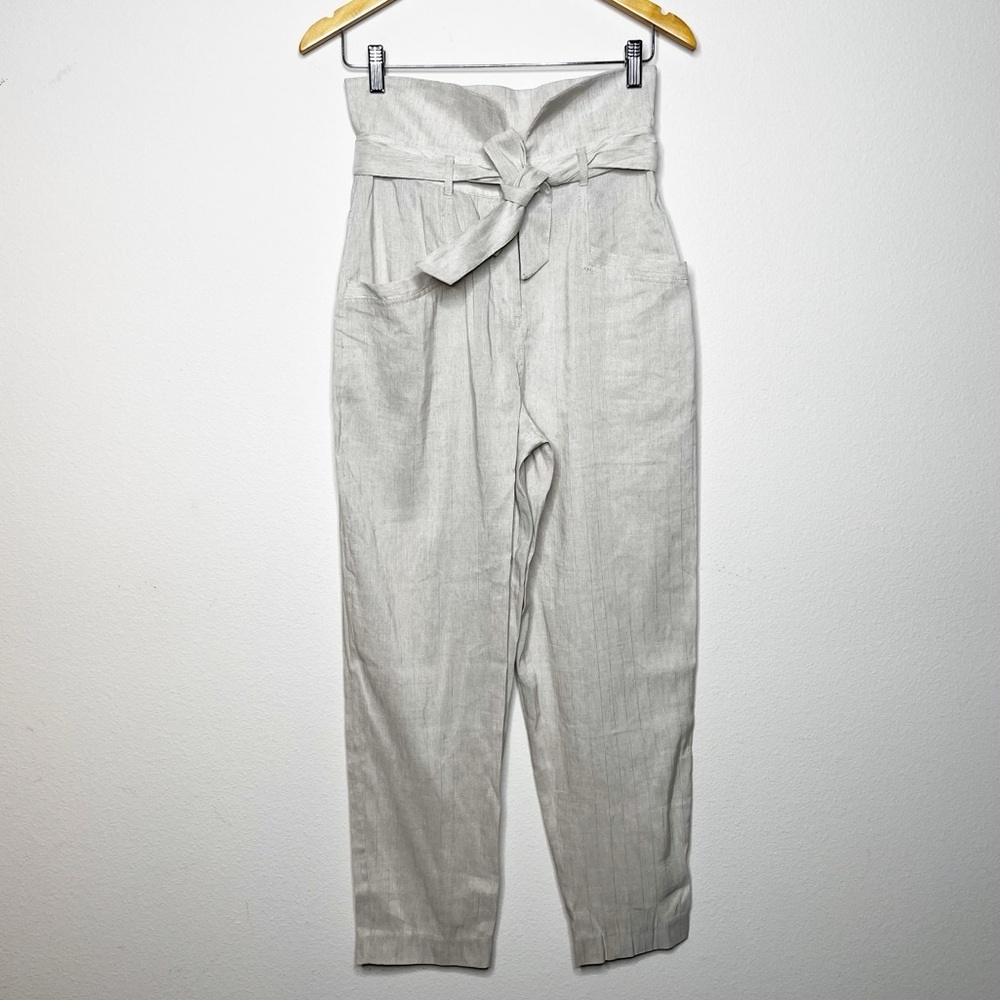Jonathan Simkhai Penny Draped Textured Taped Belted Crop Linen Pant - Picture 4 of 11